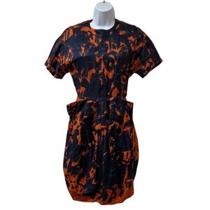 Cacharel Navy Orange Abstract Metallic Tulip Skirt Dress Aeffe Spa USA 4